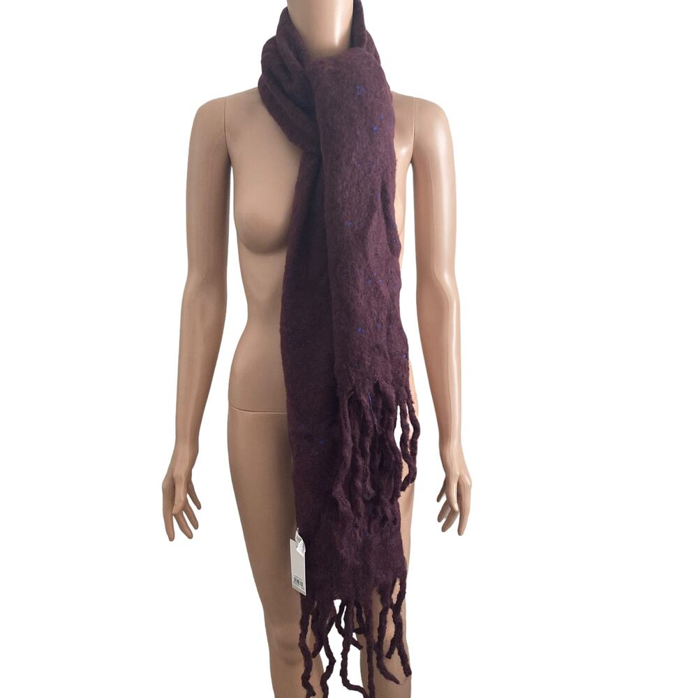 BP Neck Scarf Large Wide Burgundy Stem Blue Flecks Womens Fringe